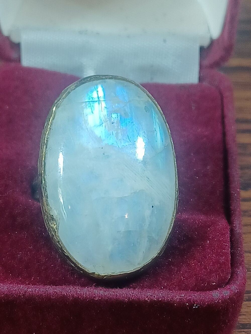 Vintage Sterling Silver Rainbow Moonstone Ring Size 7 Statement Beautiful Big